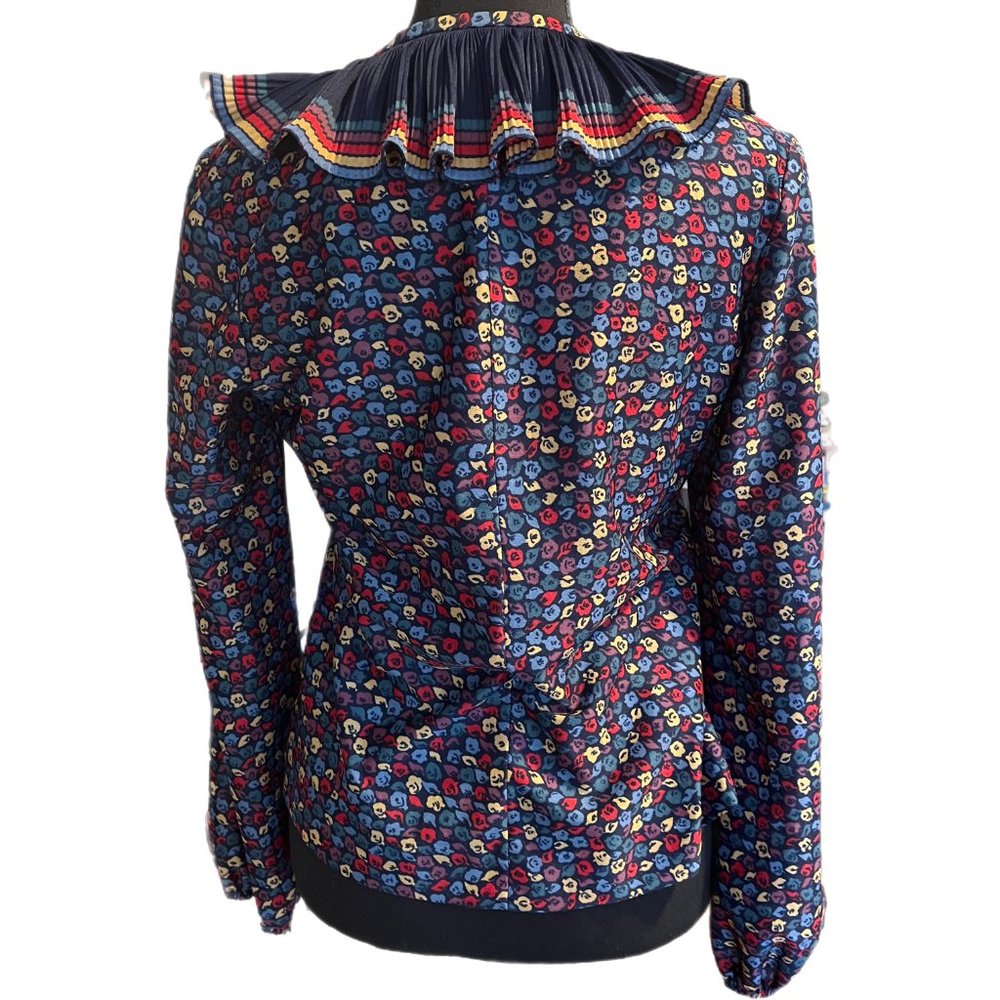 1960s colorful abstract pattern blouse with striped frill collar - Picture 7 of 8